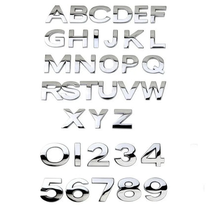 3D Metal Letters Word Alphabet Emblem Decals Numbers Labeling