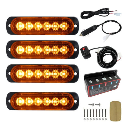 12V 24V Front Grille Strobe Warning Brightness Red Blue