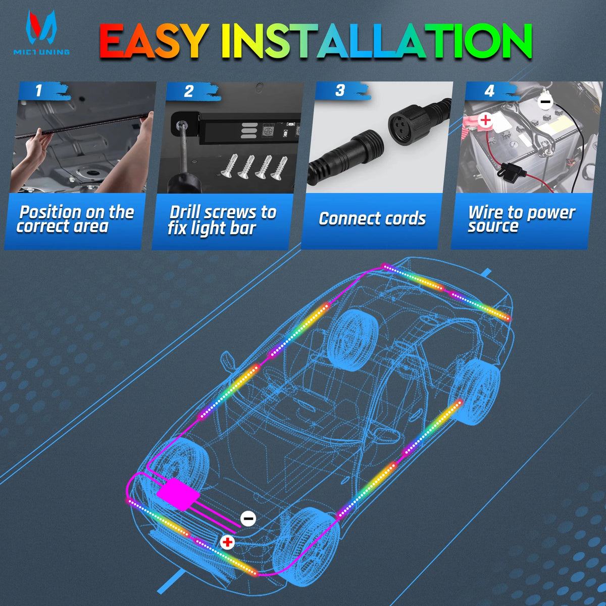 For 12V Mictuning Underglow Strips Rgbic Underlights Wireless