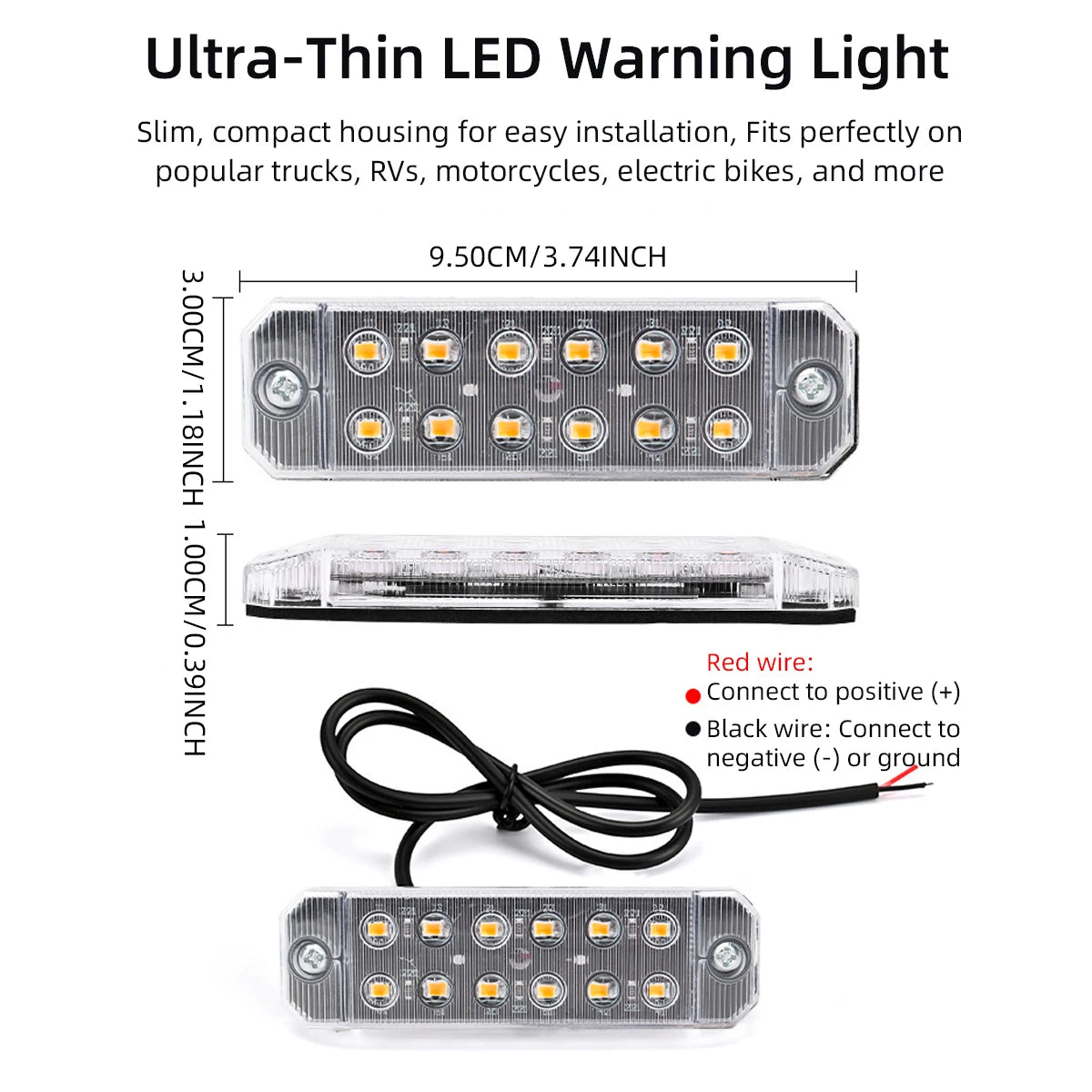 2PCS Dual Row 12 Strobe Warning Ultra Thin Truck