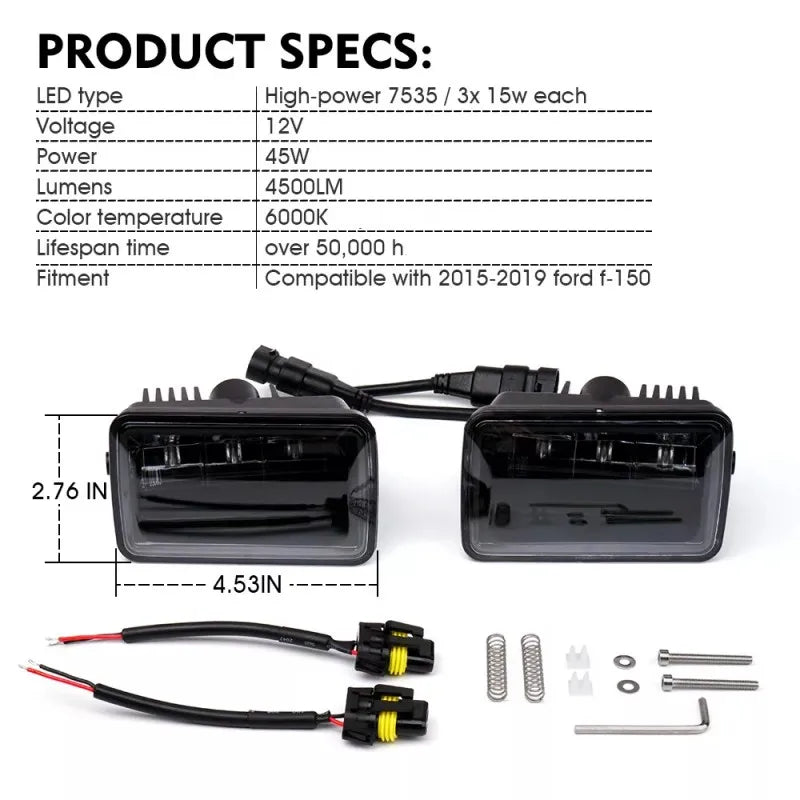 For Ford F150 2015-2018 Projector LED 2X 4inch Fog Bumper 36W