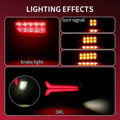 For 12V 24V Rear Tail Square Turn Signal License Plate Drl Truck