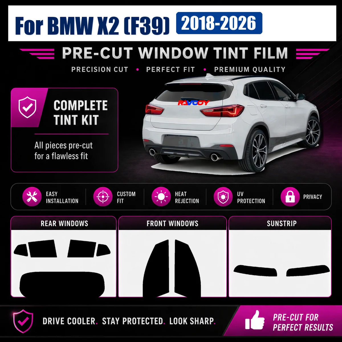For BMW X2 F39 2018-2026 Full Set Window Glass Tint Kit Install