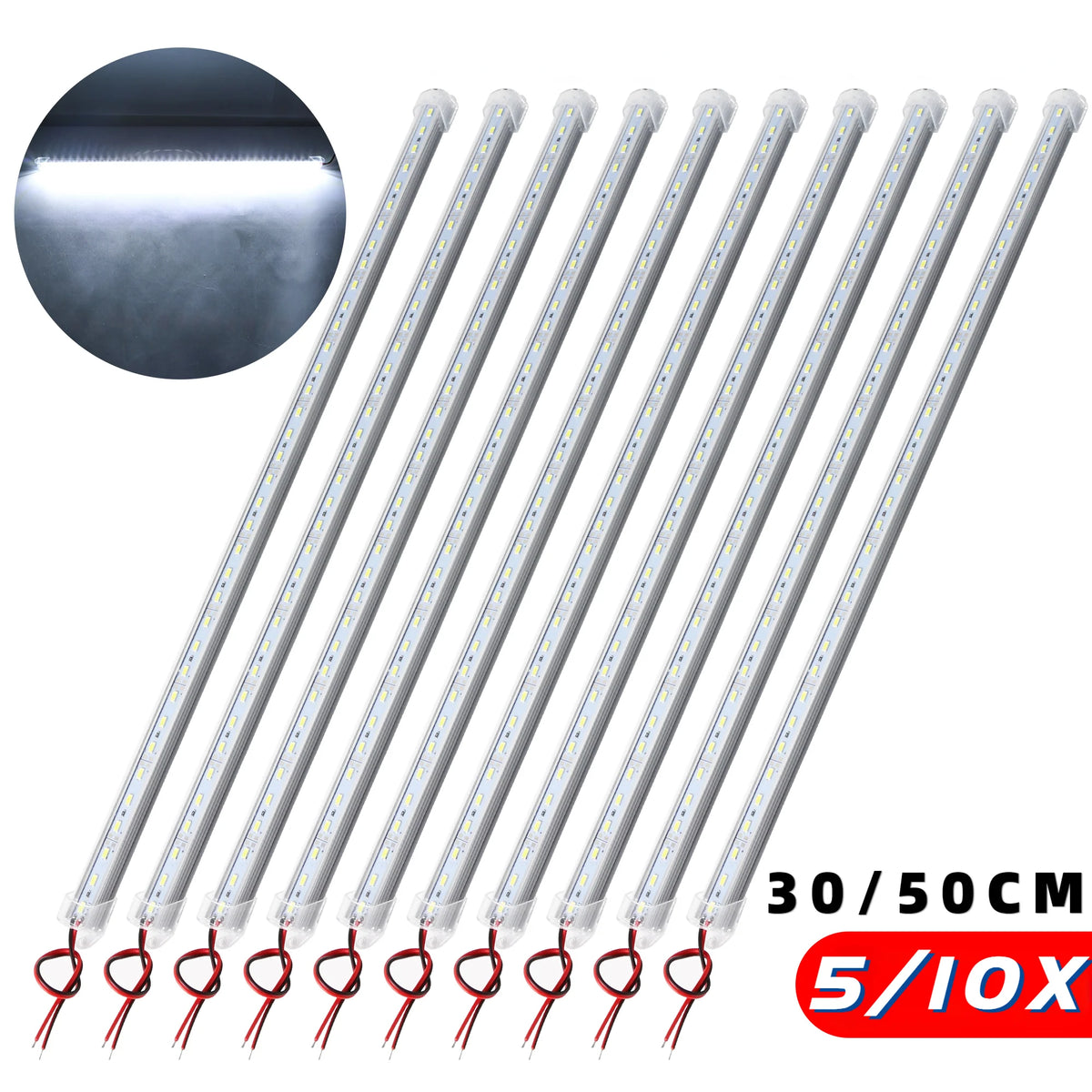 10PCS 12V 50CM Interior Bar Transparent Rigid Strip Van