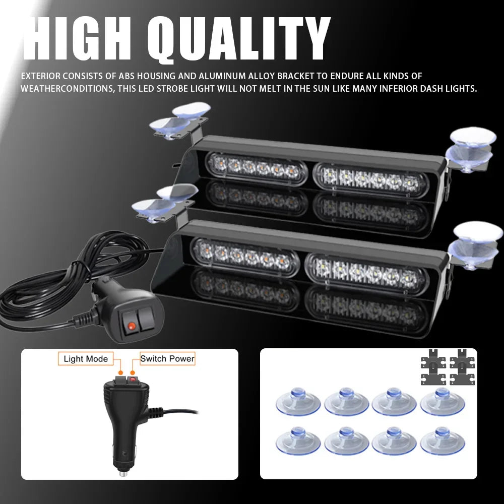 In 24LED Strobe 12-24v Amber White Safety Windshield Warning