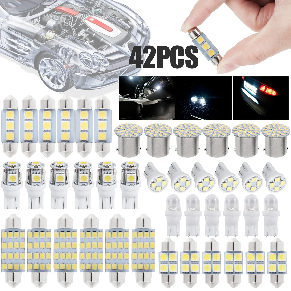42PCS Interior T10 6000K Smd Replacement License Plate Reading