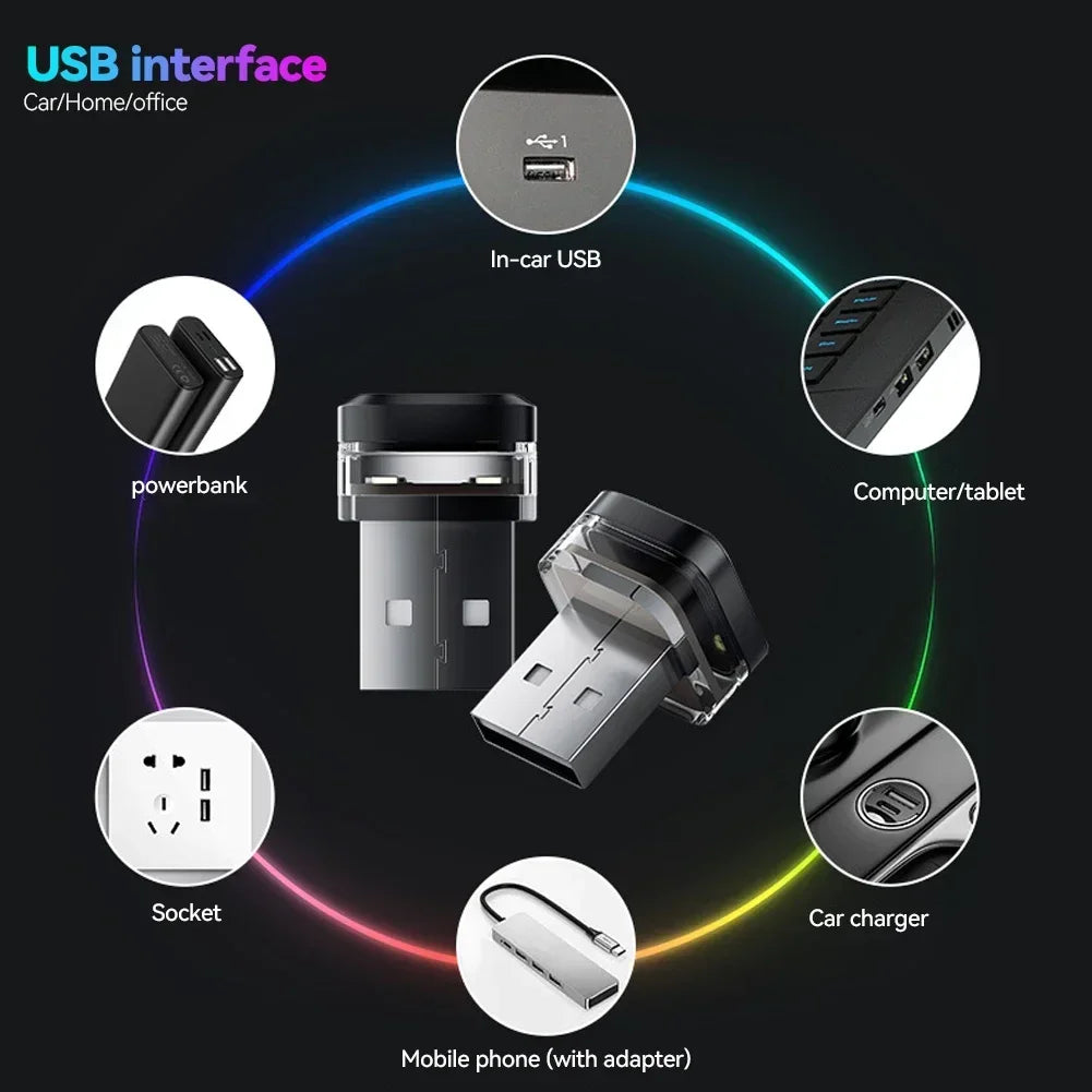 2PCS MINI USB Interior Lighting Dc 5V Atmosphere Laptop