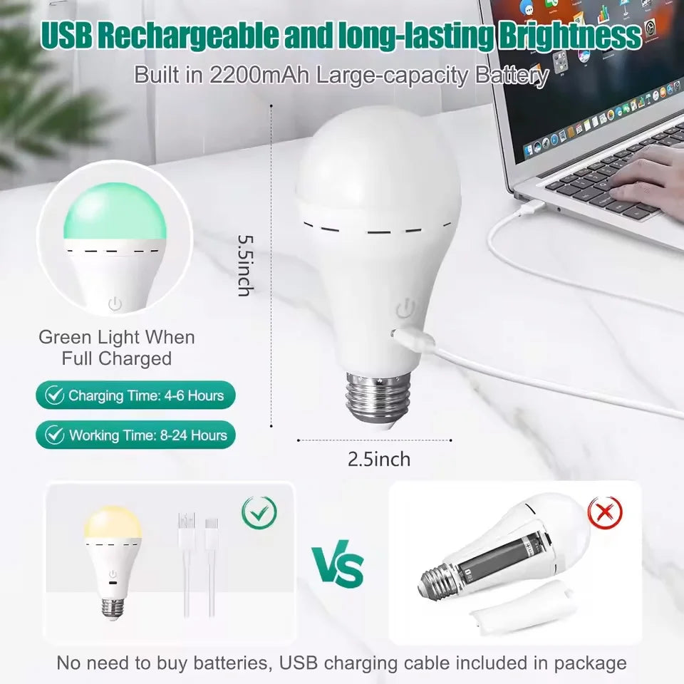 usb-c E27 Rechargeable Bulb Wireless Remote Control Battery