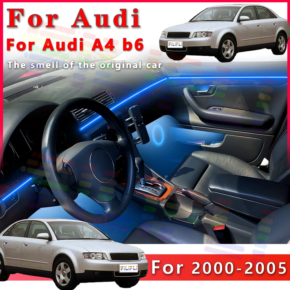 For Audi A4 B6 2000-2005 Interior RGB Atmosphere Strip Fiber