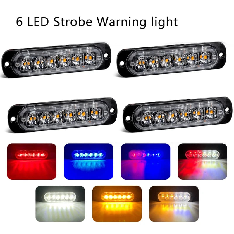 4PCS 6LED Strobe Side Warning Grille Flashing Lightbars Cars