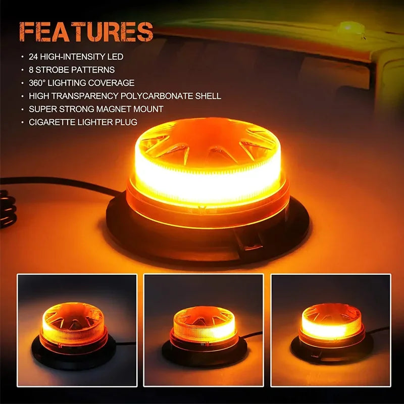 For Auto Truck Roof Strobe 24LED Magnetic Emergency Warning