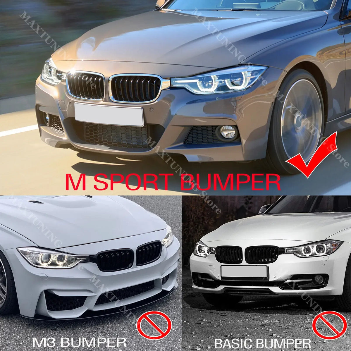 For BMW 3 Series F30 F31 M Sport 2012-2018 Black Front Bumper