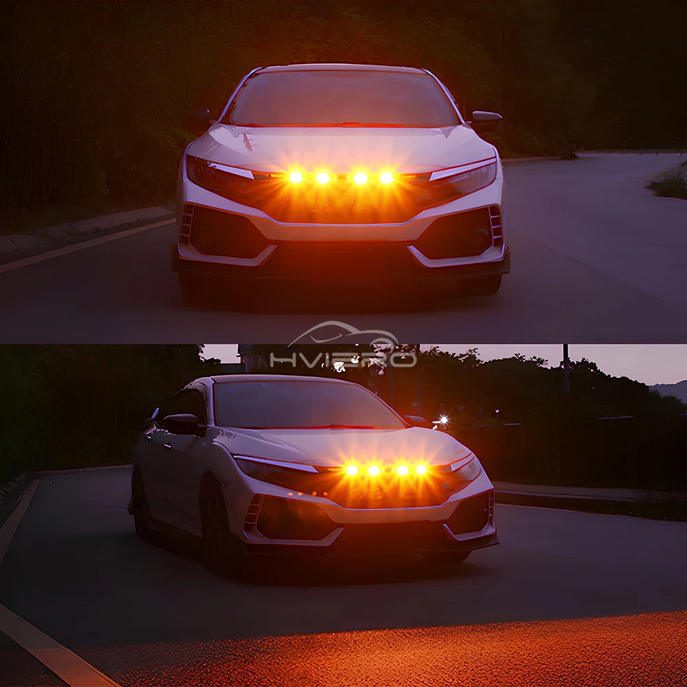 4PCS Grille 6LED Yellow Daytime Running Dc 12V Warning