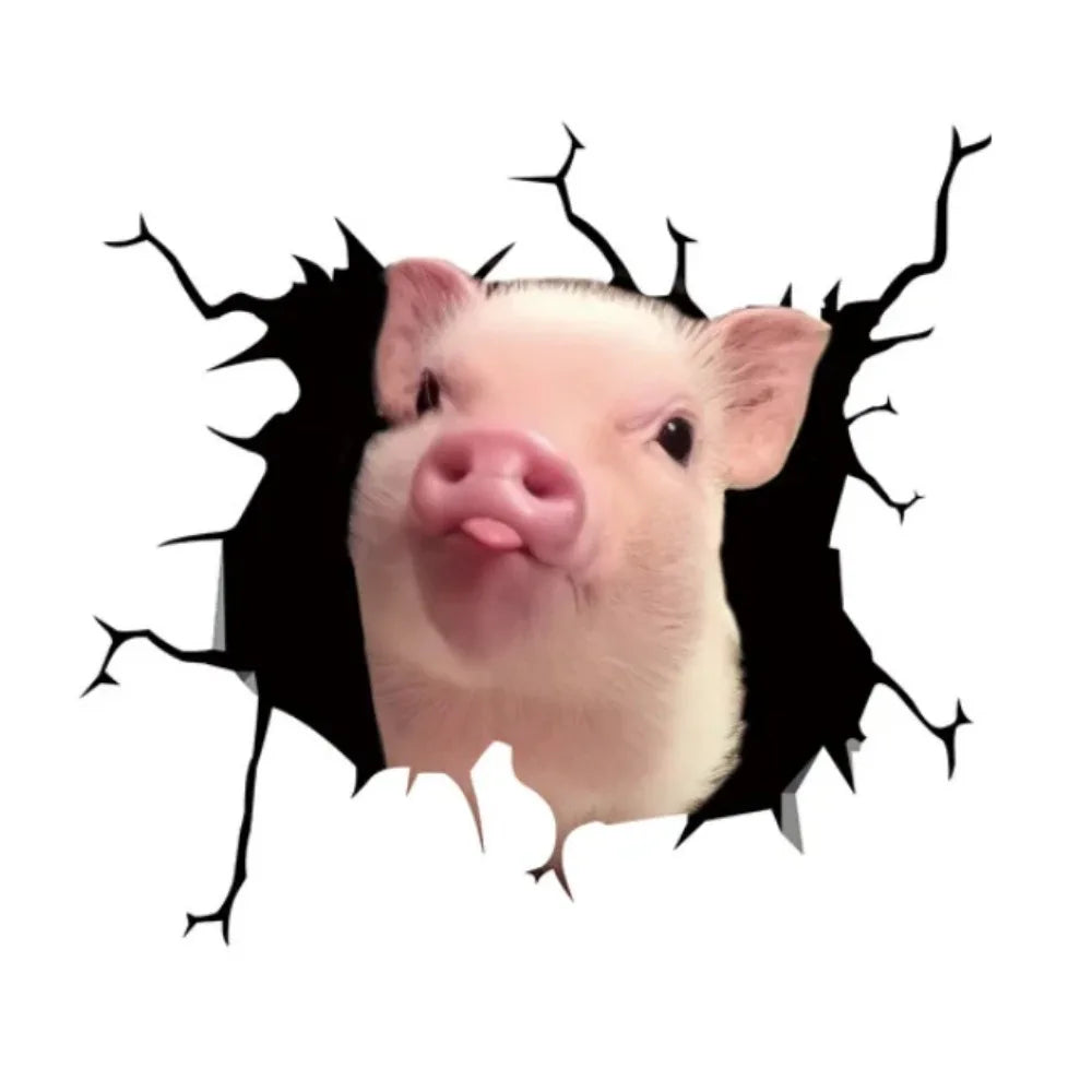 3D Piggy Cattle Horse Crack Animal Stickers Funny Window