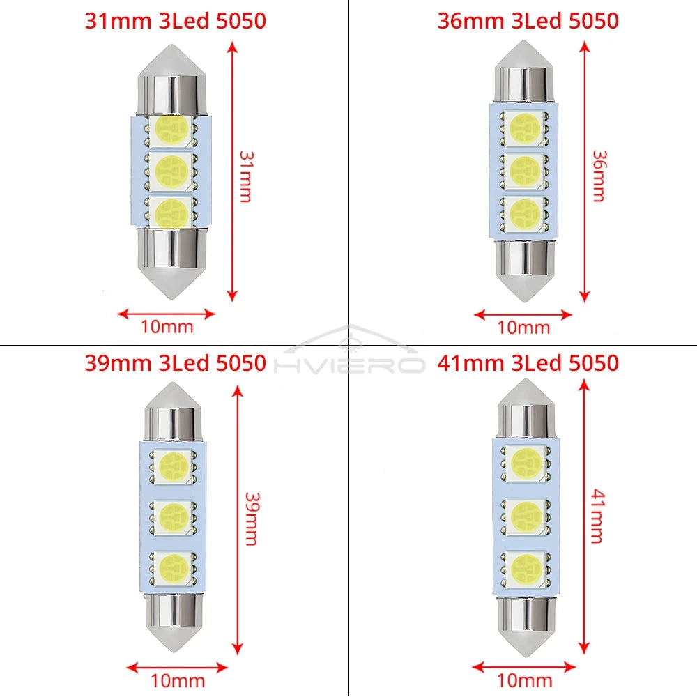2PCS White Ceiling Bulb C5W C10W 5050 3SMD 41MM
