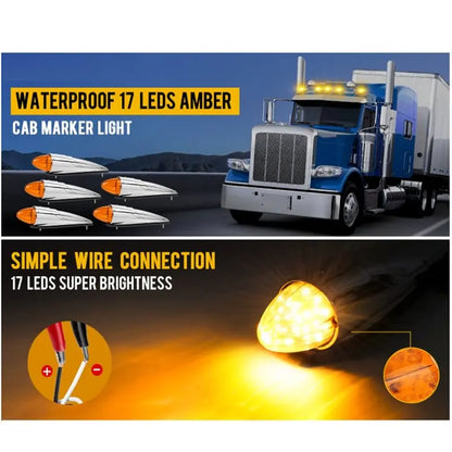 For Heavy Duty Truck 5PCS 12V Amber Roof Cab Marker Dot Compliant