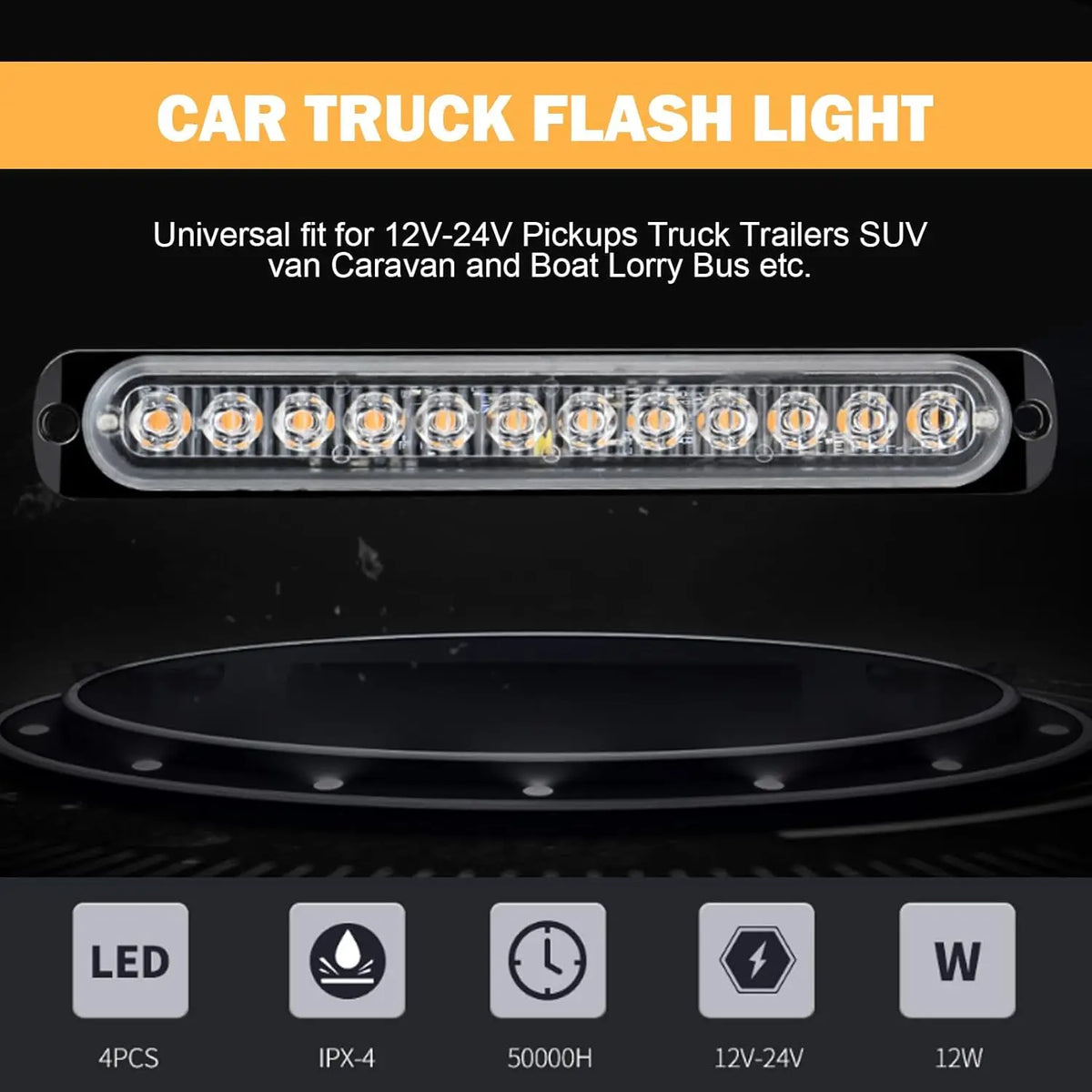 1PC 36W 12LED Yellow Truck Side Marker 900LM Strobe