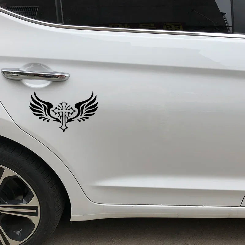 Cross Wings Rear Windshield Vinyl Decals Sticker 18.1x10.8cm