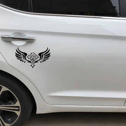 Cross Wings Rear Windshield Vinyl Decals Sticker 18.1x10.8cm