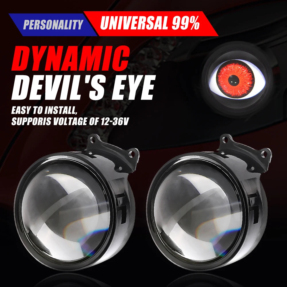 For Headlights Projector Lens 3 Inch Dynamic Devils Eyes Demon