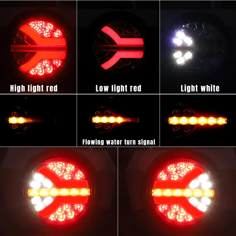 For Lada Inch Round Tail Amber Red Taillight 12V 24V Stop
