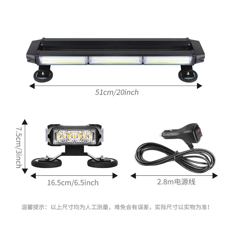 20inch Magnetic Emergency Strobe Bar 12-24v Cob Side Roof