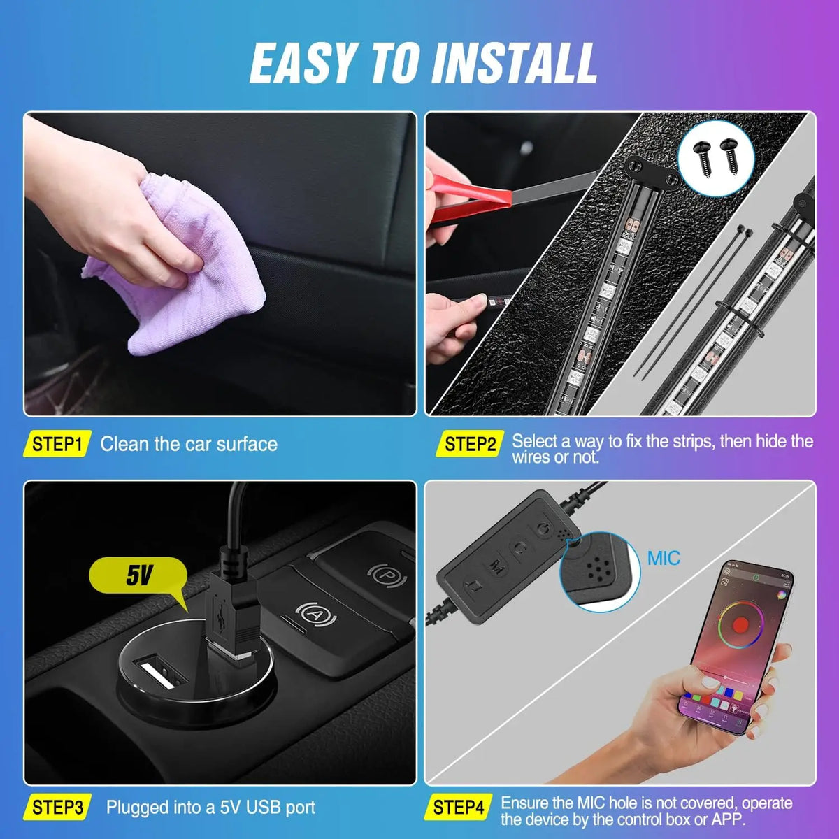 Music Strip 48leds USB Smart Bluetooth Waterproof multi-color RGB