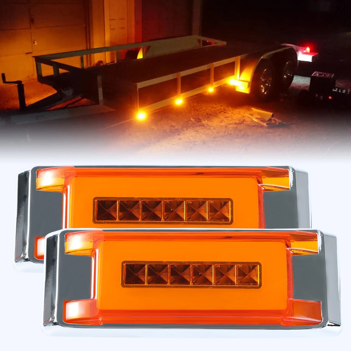 Yellow Square Side Marker Clearance Halo Ring 12V 24V