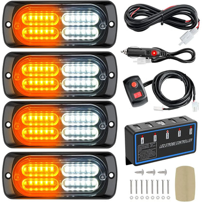 Nilight 4PCS 24 Strobe Amber White Emergency Warning Sync