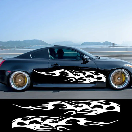 For All 2PCS Vinyl Flame Graphics Body Side Stickers Sports