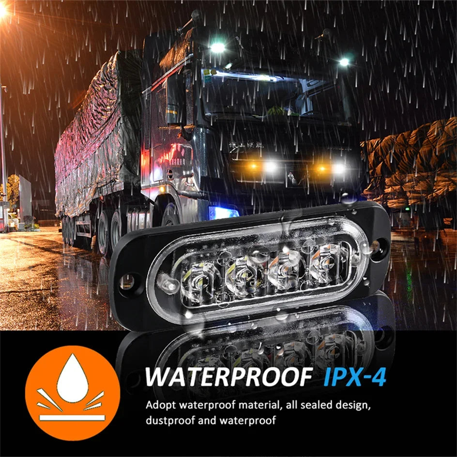 10PCS Strobe Flashing Warning Grille Beacon 4LED Trailer Truck