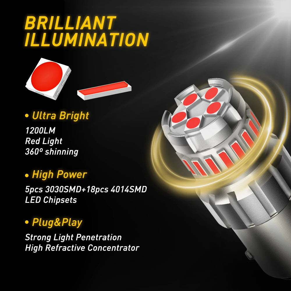 Auxito 2PCS P21W Red 1156 ba15s Bulbs Canbus Error