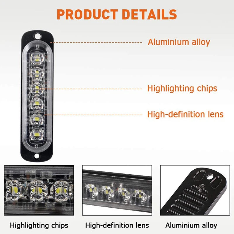 For Grill 12-24V Strobe Bar Truck Safty Signal Yellow Beacon