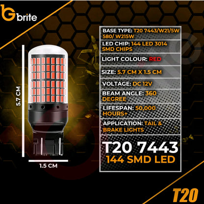 2X Red Stop Tail Bulb T20 Wedge W21 5W