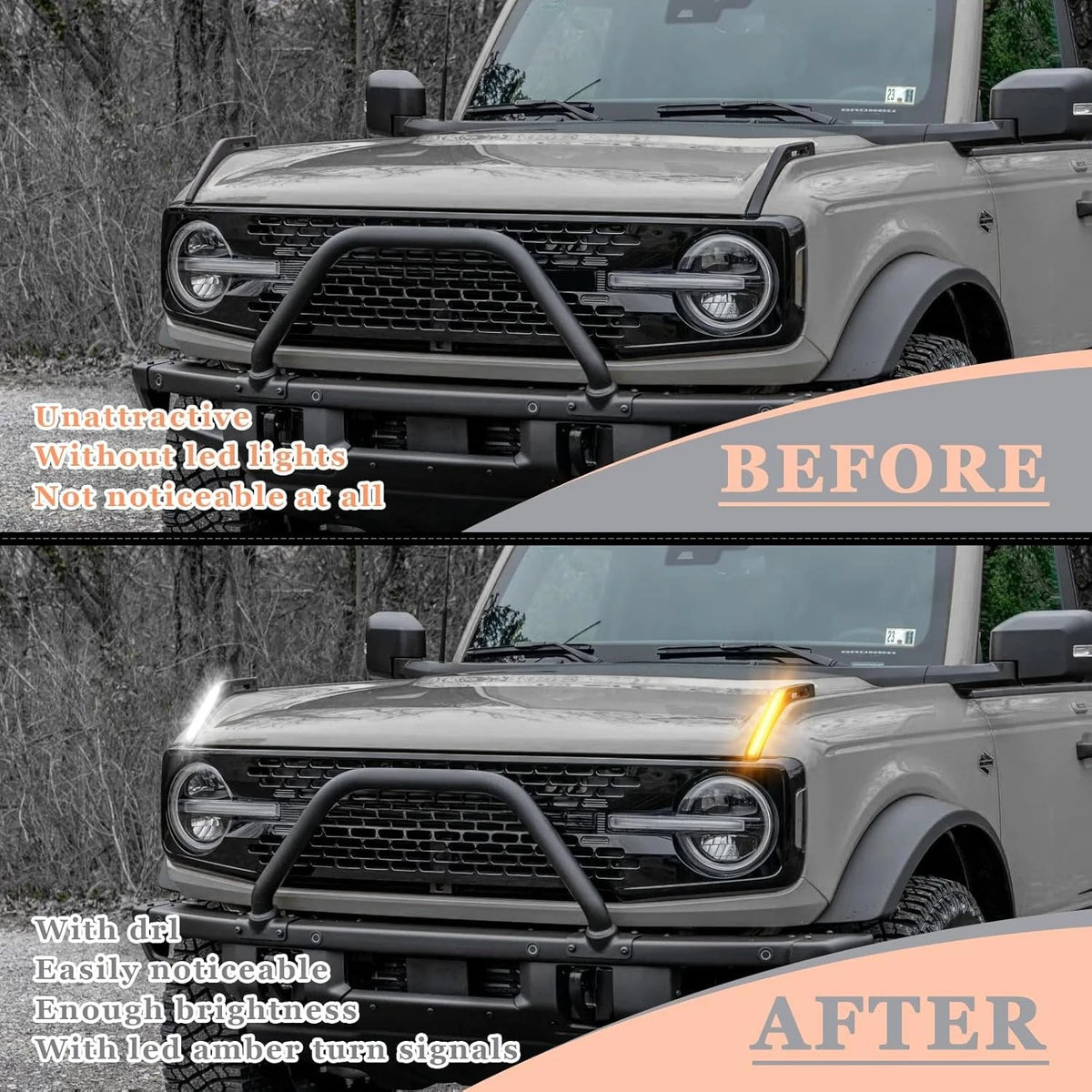 For Ford Bronco 2025 2021-2026 Black Hood Fog Amber Turn Signal