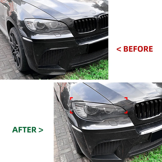 For BMW X6 E71 E72 2008-2014 Set Black ABS Headlight Eyebrow