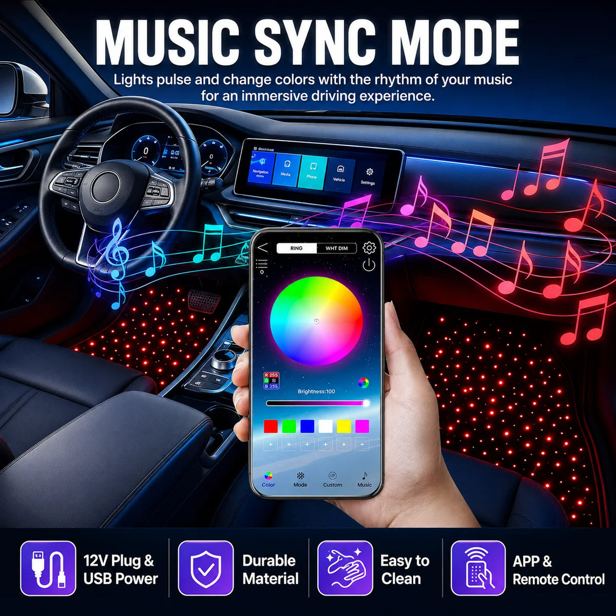 Fiber Optic Twinkle Star Floor Mats Waterproof Rugs RGB