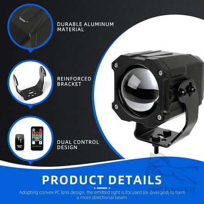 For Side By Side 2PCS Whipless Whip Lens Spot Beam Pod Rgbw Utv