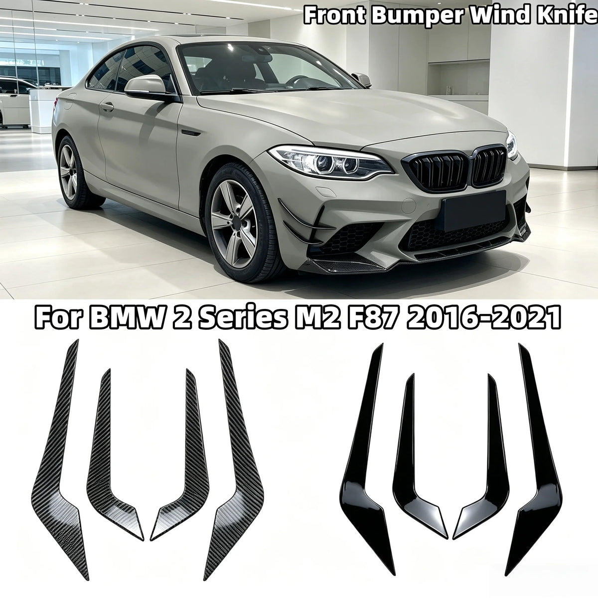 For BMW 2 Series M2 F87 4PCS Front Bumper Side Vent Splitter