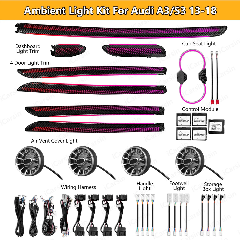 For Audi A3 S3 8V Ambient Icarsin Colors Dynamic RGB Ambient