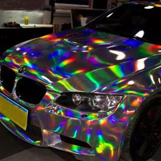 Premium Silver Laser Wrap Film Holographic Rainbow Sticker Black