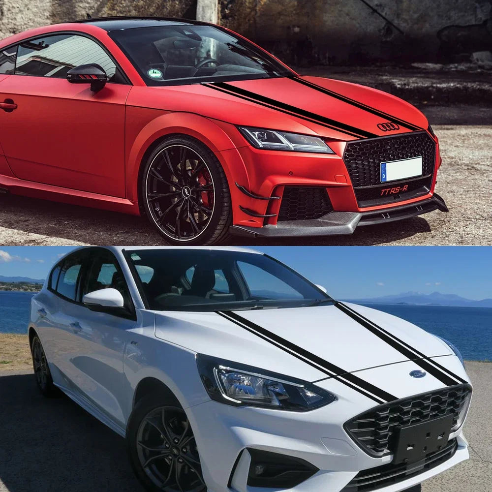 2PCS Hood Cover Trim Stickers Personalized Stripes Vinyl Film