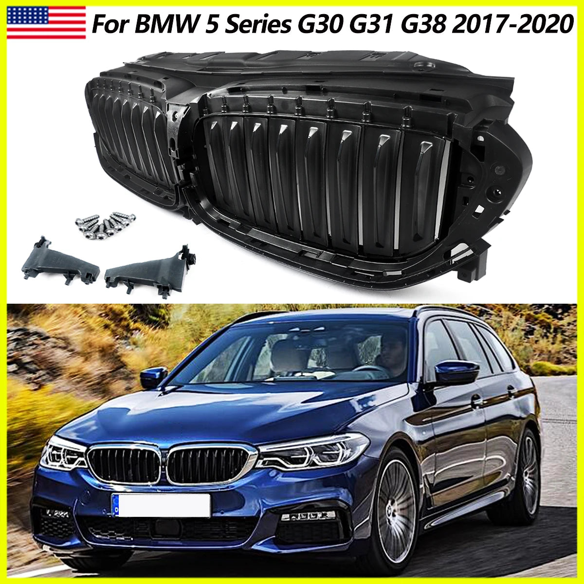 For BMW 5 Series G30 G31 520I 530D 2017 2020 Black Grill Grid