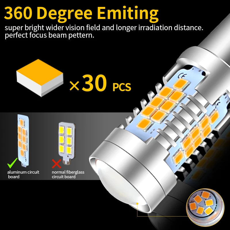 2PCS 30-smd 1156 py21w bau15s Canbus Turn Signal Amber