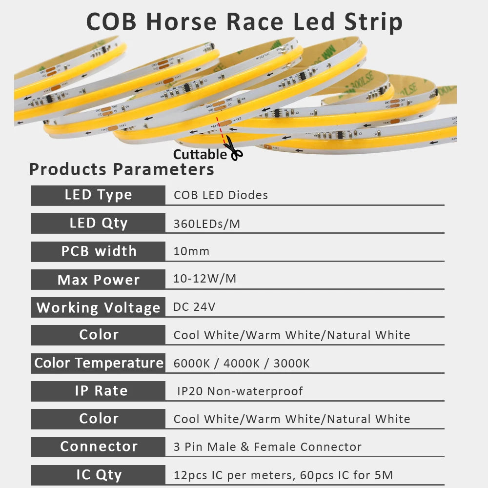 24V 5M 10M 15M Cob Running Water Flowing Strip