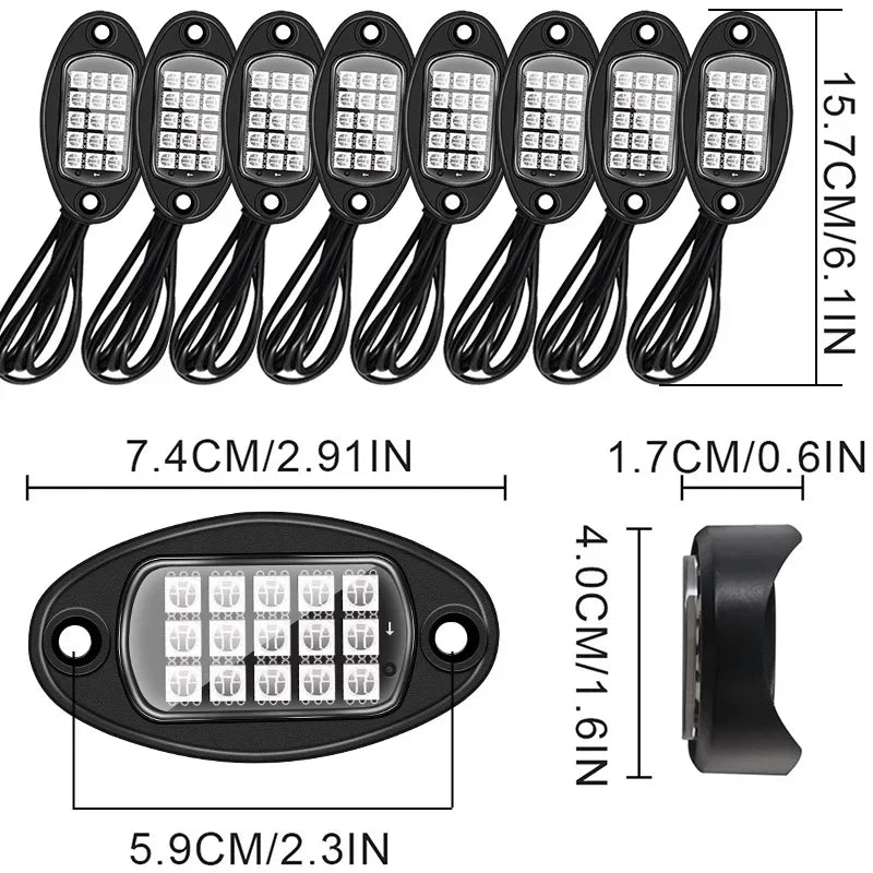 4/6/8/10/12 Pods RGB LED Rock Light APP Control Music Neon Car Underglow Chassis Light for Offroad Truck SUV Rock Ambien
