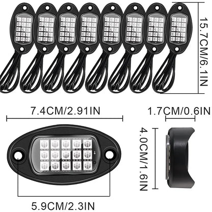 4/6/8/10/12 Pods RGB LED Rock Light APP Control Music Neon Car Underglow Chassis Light for Offroad Truck SUV Rock Ambien