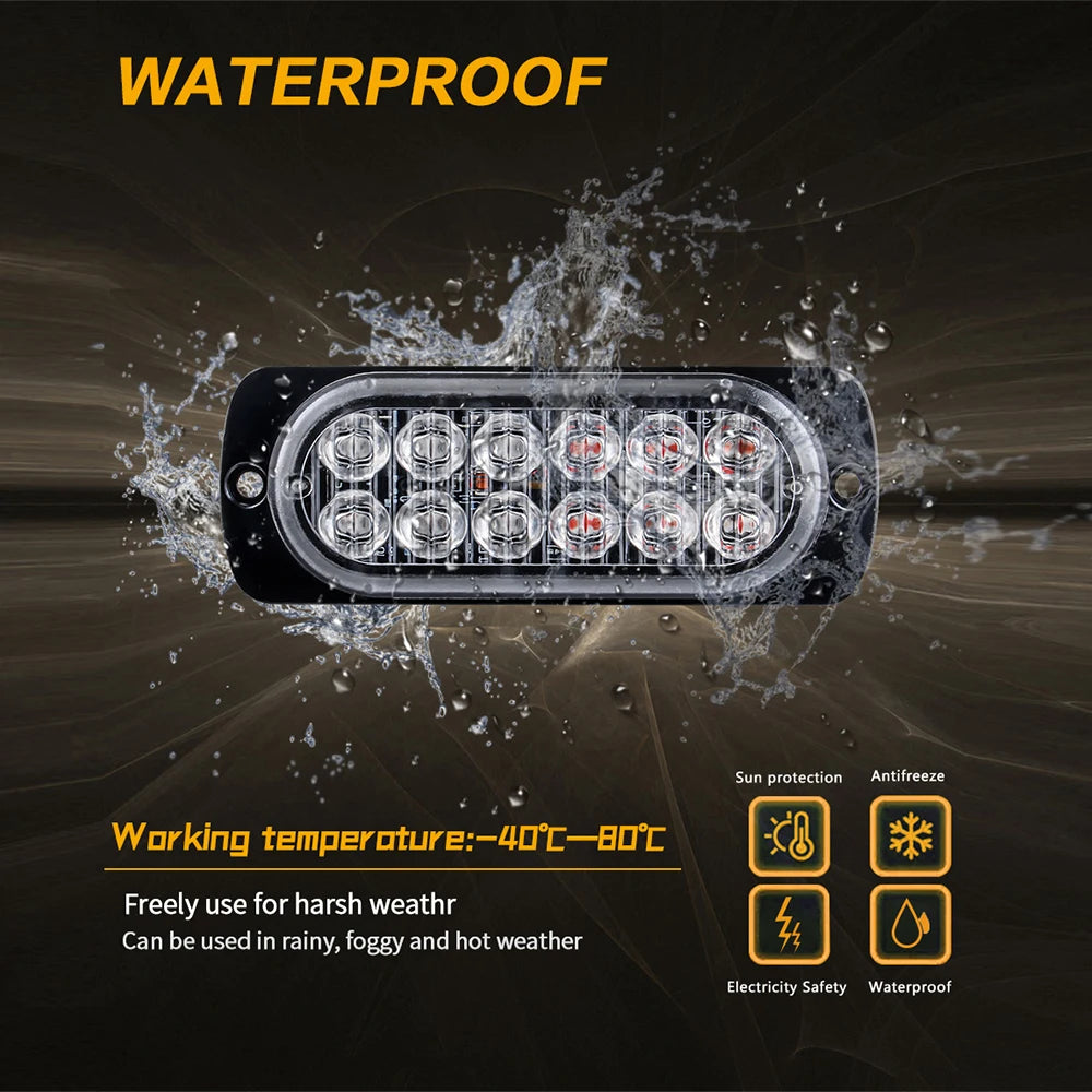 2PCS 12LED Warning Breakdown Emergency Truck Trailer Beacon Side
