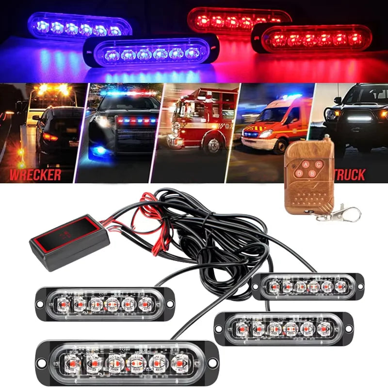 12V 4X4 Emergency Side Stroboscopes Grille Signal Red Blue