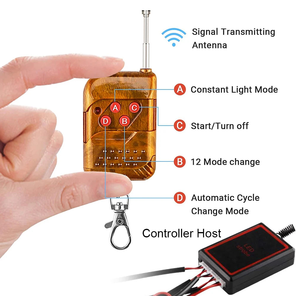 Front Grille Amber Strobe Emergency Remote Wireless Control Flash